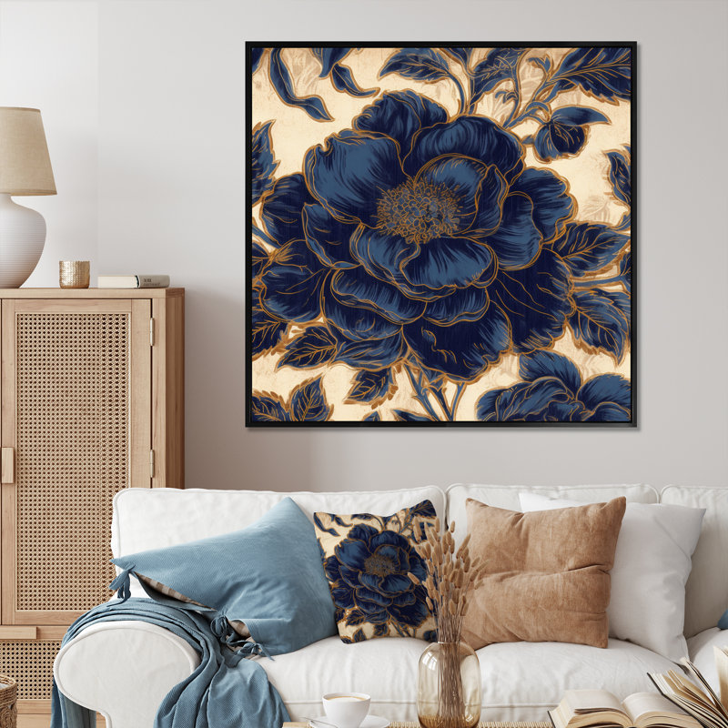 Pivoine bleue et bleue - impression, Cadre photo noir, H 36 po x l 36 po x P 1,5 po
