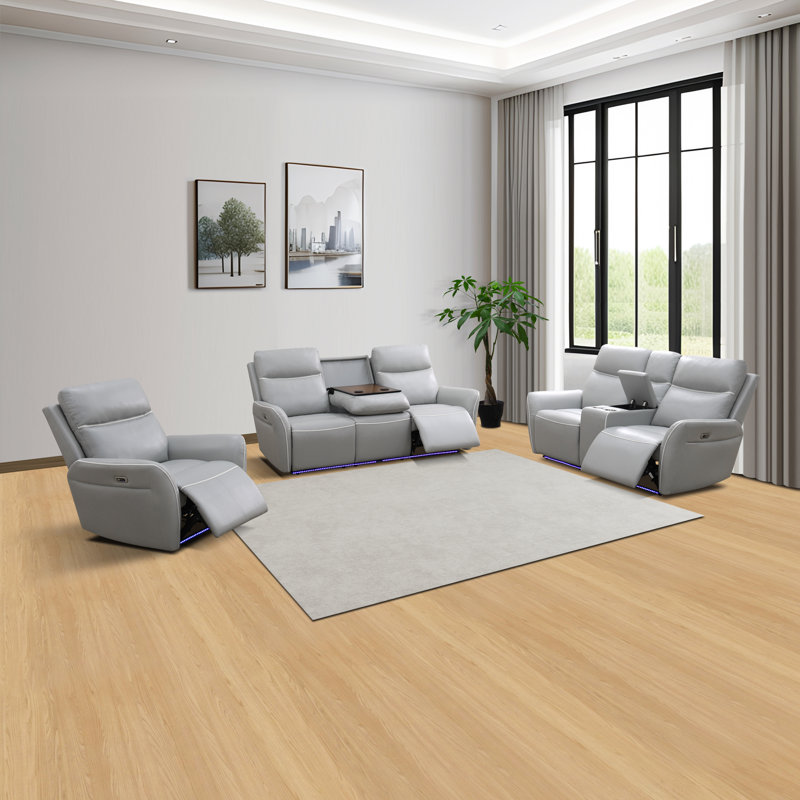 Ensemble de fauteuil inclinable électrique en cuir 3 pièces, canapé, causeuse et fauteuil