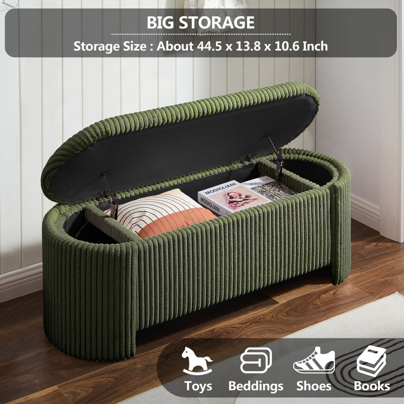 Pink Corduroy Upholstered Oval Storage Bench