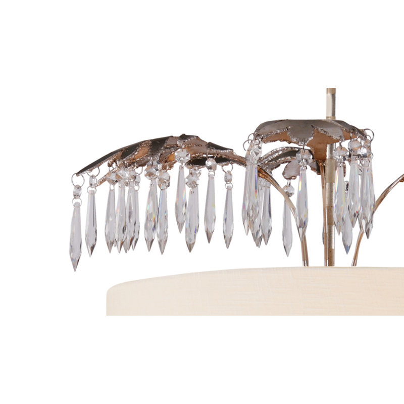 Antoinette Cream Linen and Glass 5-Light Drum Pendant with Distressed Gold and Silver Accents
