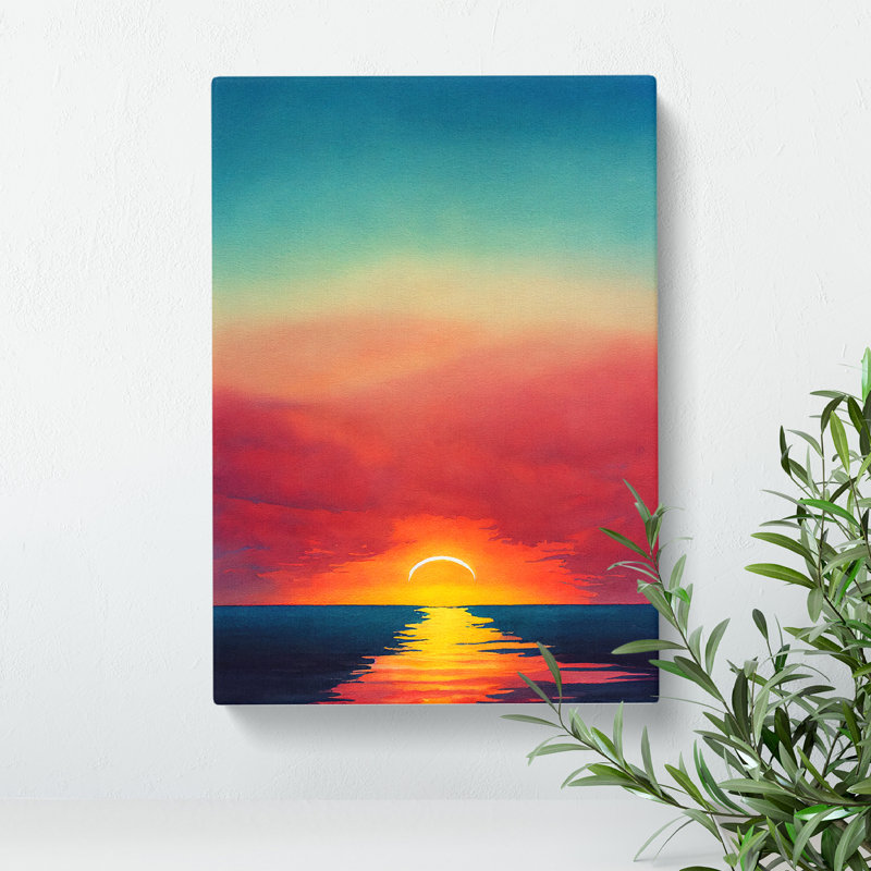 Watercolour Ocean Sunset No.2 - Wrapped Canvas, 76cm H x 50cm W x 3cm D