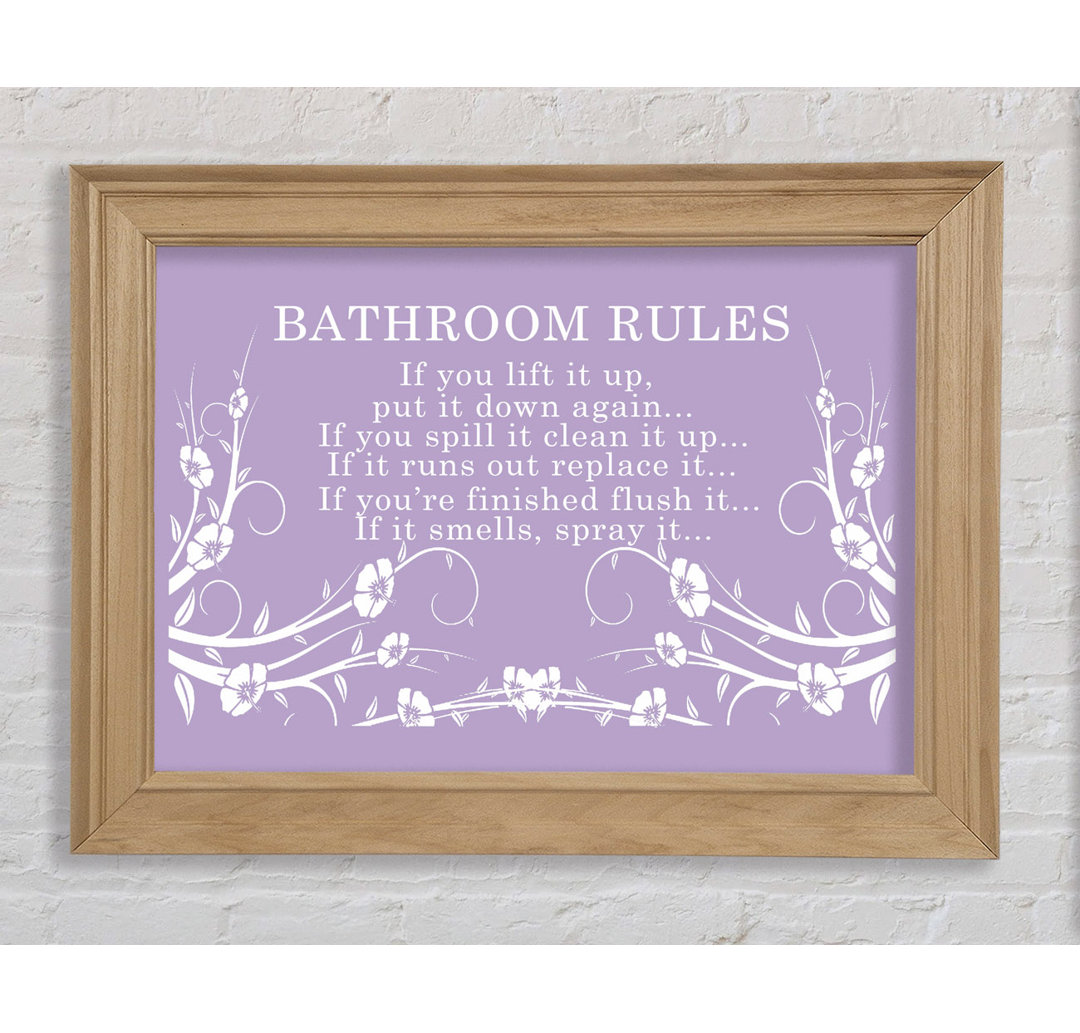 Bathroom Quote Bathroom Rules 2 Lilac - Einzelne Bilderrahmen Kunstdrucke