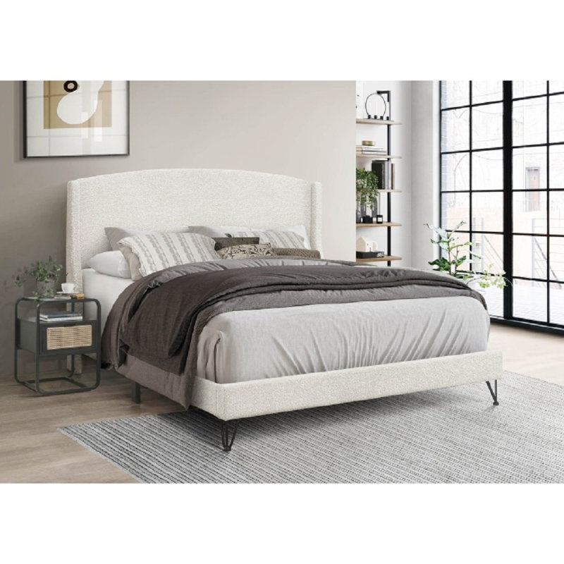 Structure de lit double tapissier Boucle, Double, Beige
