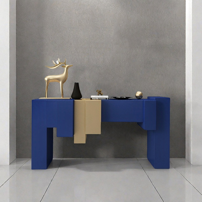 Modern Minimalist Art Design Console Table, 35.43" H x 55.12" W x 15.75" D, Gold/Blue