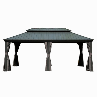 12' X 20' Hardtop Gazebo Large Outdoor Metal Gazebo With Galvanized Steel Double Roof Canopy, Aluminum Frame, Curtains And Netting For Patio, Deck, Garden, Grey