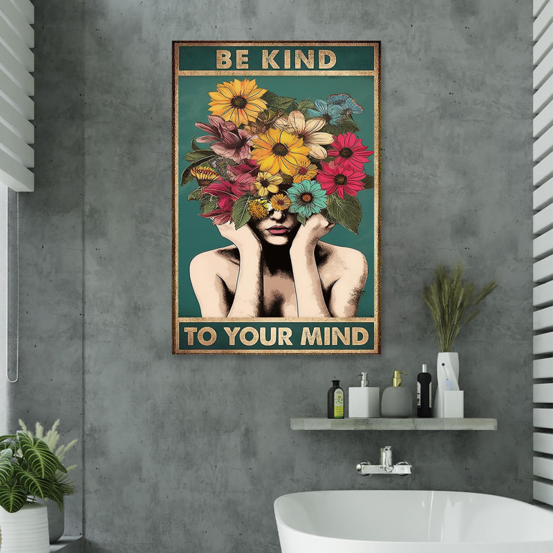 «Flowers Be Kind To Your Mind», reproduction d'art rectangulaire sur toile tendue 2 pièces, L 24 po x H 36 po