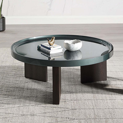 Table basse ronde, vert noirâtre / blond foncé ultrabrillant et chêne fumé