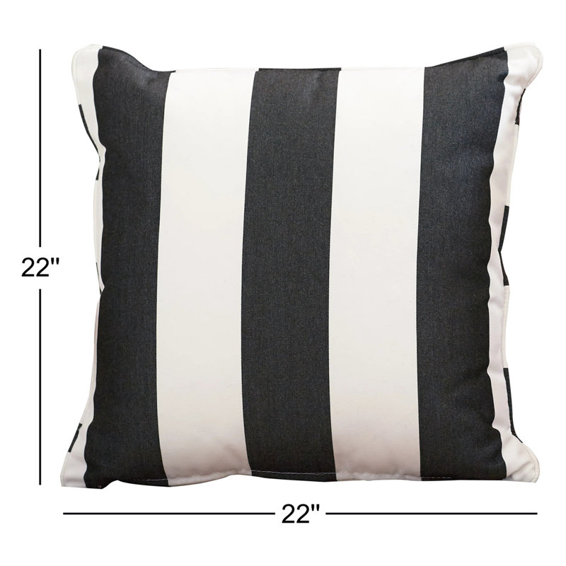 Striped Sunbrella® Outdoor Reversible Throw Pillow, Cabana Classic Black Stripe Sunbrella®, 22", 22"