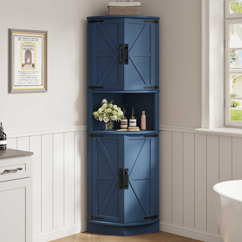 Farmhouse Corner Cabinet for Living Room, Kitchen, Laundry Room, Blue