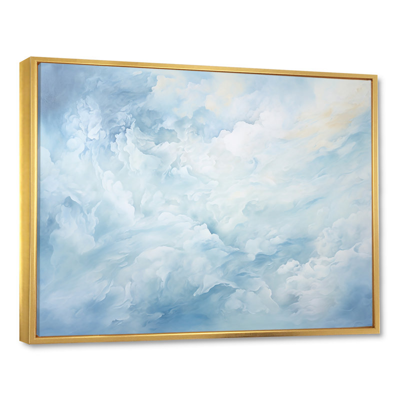 Nuage charme liquide V - impressions sur toile de nuages, Cadre flottant doré, H 12 po x l 20 po x P 1 po
