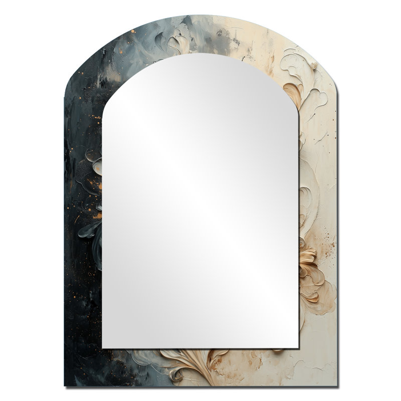 Abstract Floral White Majestic Flourish - White Arch Wall Mirror Decor, 34 po x 25 po