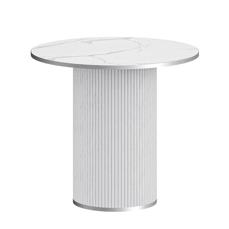 Modern 31.5" fluted round dining table with a silver outline, White
