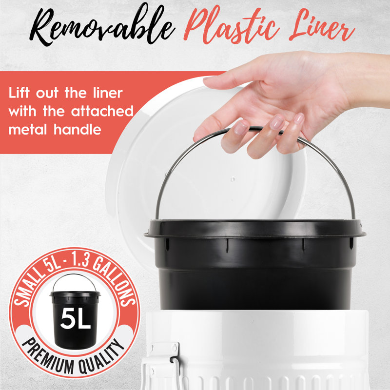 White Galvanized Metal Pedal Waste Bin with Handles