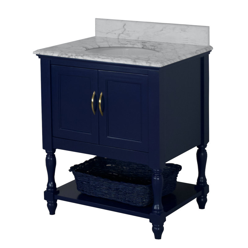 Ensemble de meuble-lavabo simple 30 po Hampton, Marbre de Carrare, Bleu royal