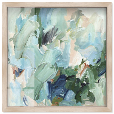 Échos en sauge I - Reproduction encadrée d'Ira Colmeva, décoration murale couleur sauge par Art Remedy, cadre blond, 40 x 40