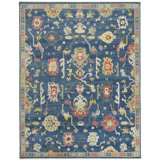 Bristol Hand Knotted Wool Area Rug in Blue; Rust; Grey; Yellow; Ivory
