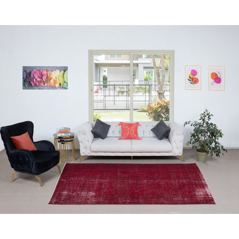 Tapis rouge de 5,7 x 9 pi fabriqué à la main en Turquie