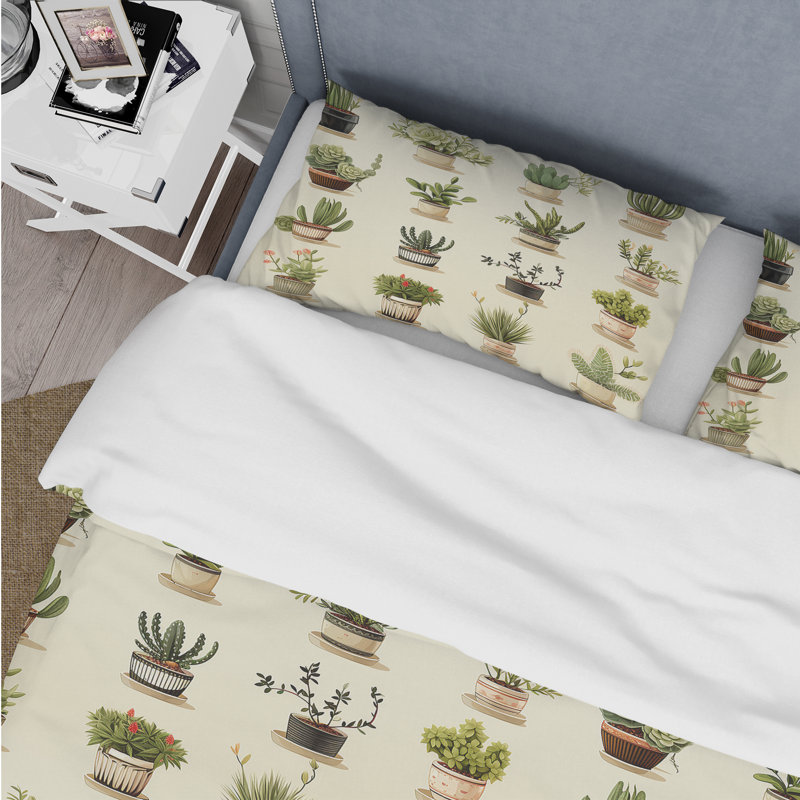 Ensemble de housse de couette Minimalist Succulents IV, Housse de couette pour très grand lit et 2 très