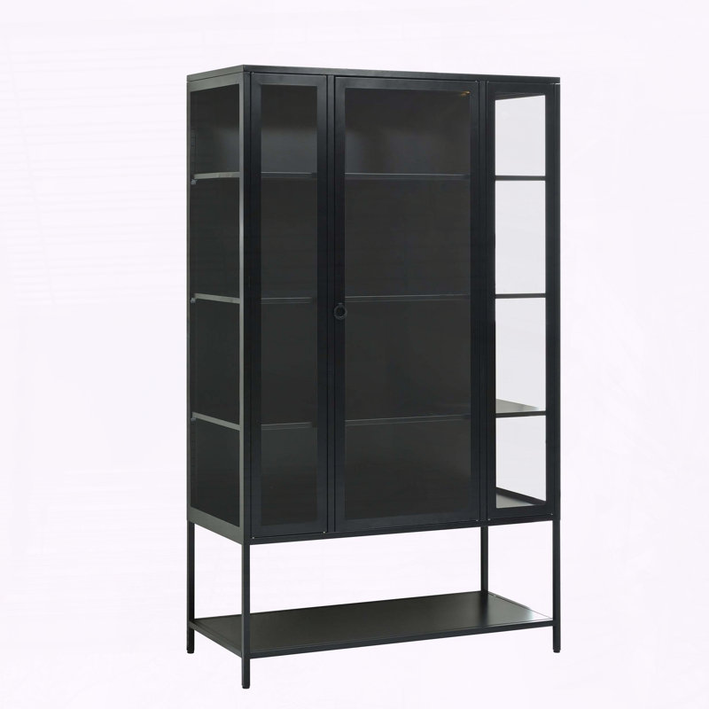 Vitrine en fer avec lumières DEL et verre à 3 côtés, Noir