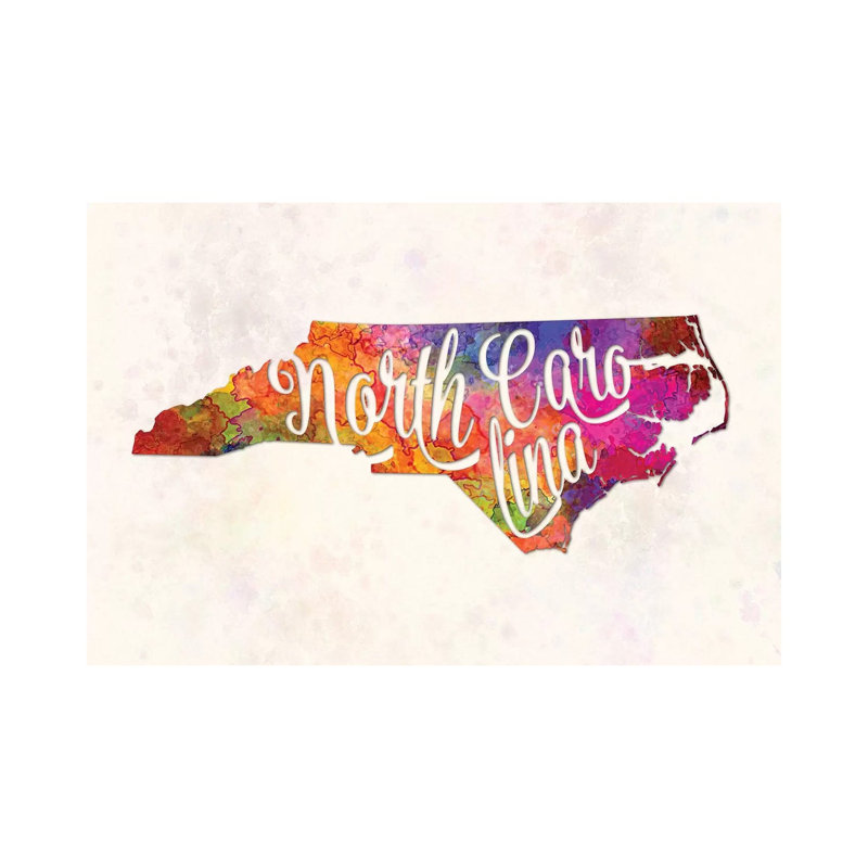 North Carolina US State In Watercolour Text Cut Out by Paul Rommer - Wrapped Canvas Gallery-Wrapped Canvas Giclée