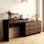 Bureau de meuble-lavabo extensible convertible en L en bois pour la maison et le bureau avec miroir de maquillage rabattable et 6 tiroirs de rangement, dont 2 petits tiroirs de rangement