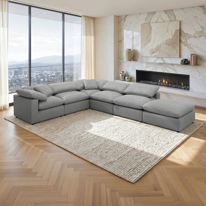 Canapé modulaire rembourré 6 pièces Boucle, Tissu gris