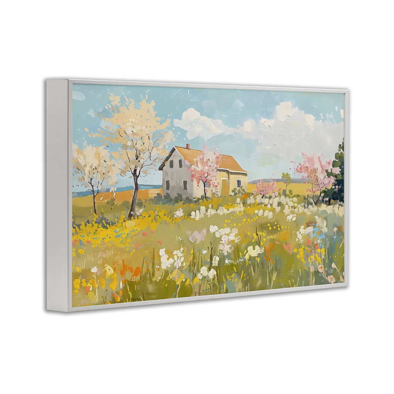 Spring Barn Scene Framed Giclee, design by LSR Creative Studio, 12" H x 18" W, Coastal White Framed Giclee