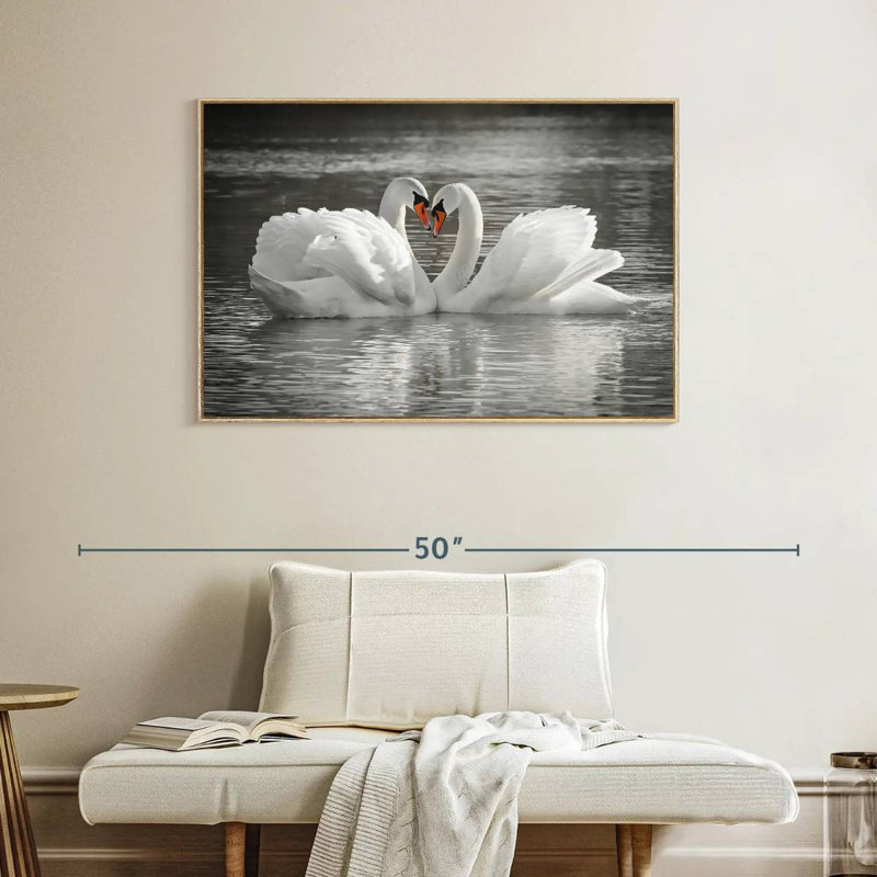 Couple de cygnes amoureux, Cadre flottant en bois naturel, 40 po x 27 po