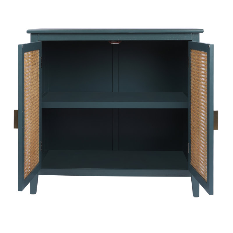 Buffet décoratif 2 portes Biehle, rotin naturel, Vert