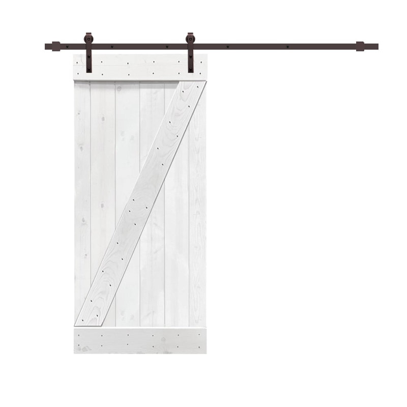 Porte de grange peinte en bois et en métal avec ensemble de quincaillerie d’installation, 36 po x 84 po, Café noir