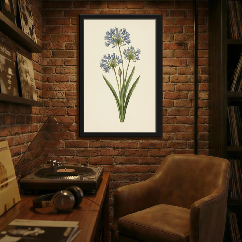 Plantes et fleurs, imprimé botanique bleu Agapanthus, H 18 po x l 12 po