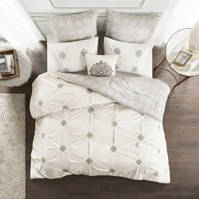 Édredon 6 pièces double / grand - coton réversible avec literie à broderie créative