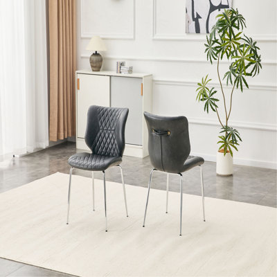 Chaises de salle à manger rembourrées à dossier haut en cuir ciré huilé brun foncé avec pieds en métal galvanisé, patins réglables antidérapants