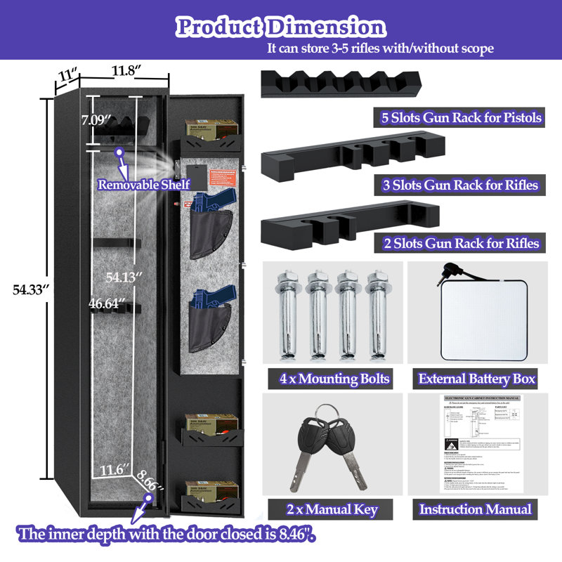 4-5 Gun Safe for Home Rifle and Pistols,Gun Cabinet with Removable Shelf
