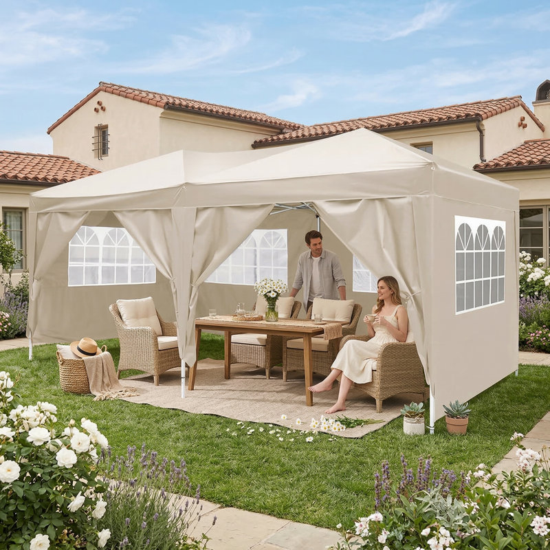 Portable Outdoor Folding Tent Measuring 10x20 Feet, Pop-Up Style, Includes 6 Removable Sidewalls, Carry Bag, and 4 Weight Bags
