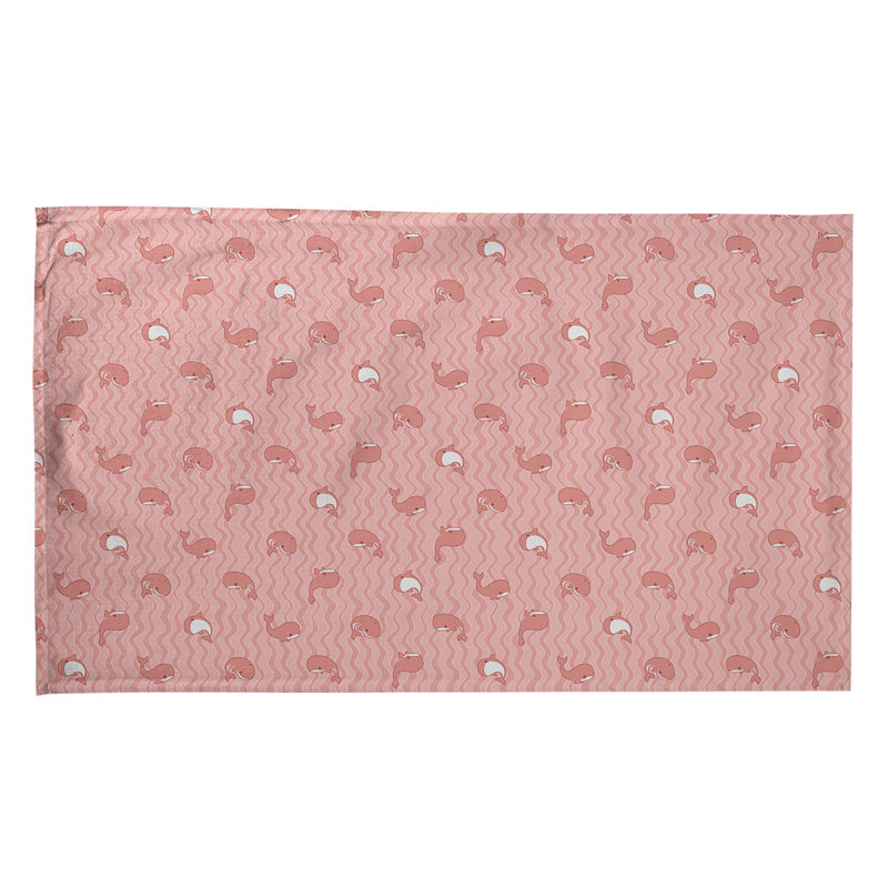Serviette de thé à motif baleines, Polyester sergé, Rose