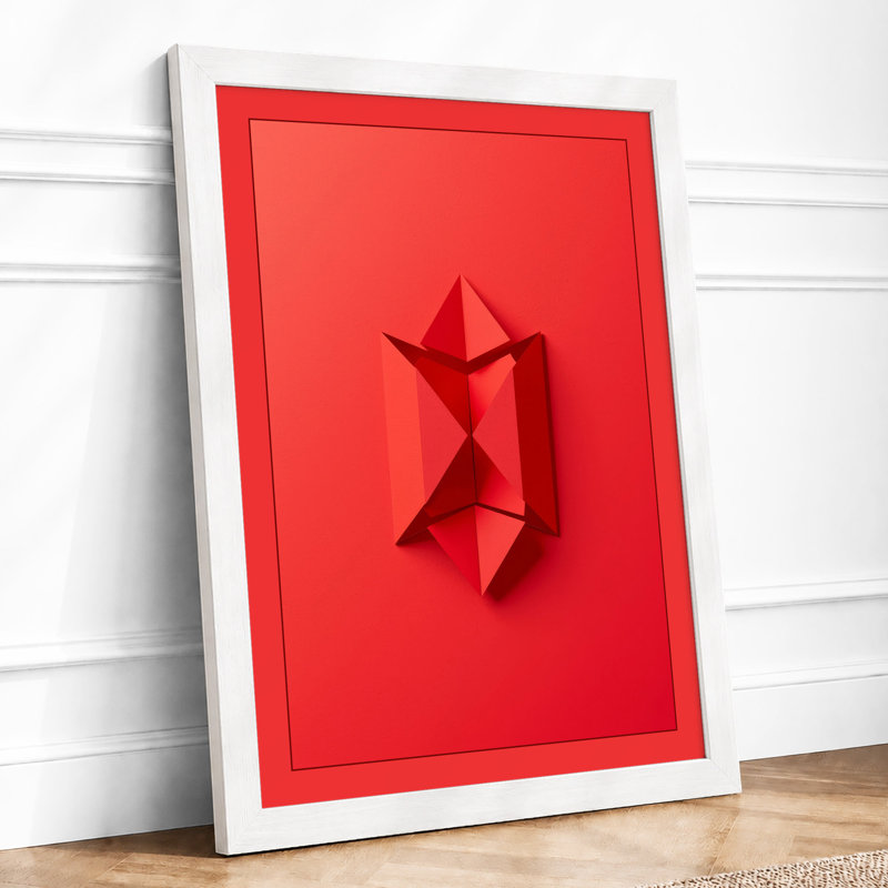 Crimson Star Form Geometric - Framed Print, A4 - 29.7 x 21.0 cm, White