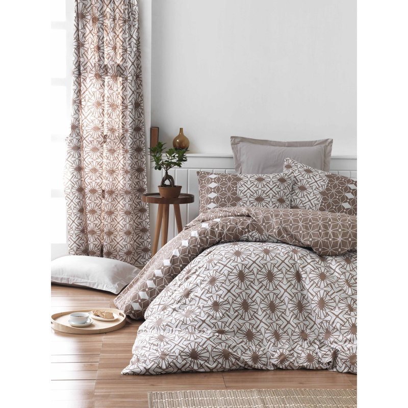 Luxurious 100% Cotton Ranforce Double Quilt Cover Set, Brown & White, 78.7 x 78.7 inches | Includes 2 Pillowcases (19.7 x 31.5 inches) | Machine Washable, 140 Thread Count, Button & Envelope Closure, Soft & Durable