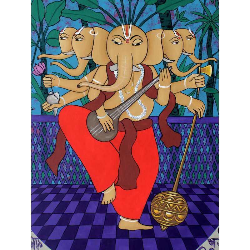 Panchamukhi Ganesha avec Shlokas | Acrylique sur toile