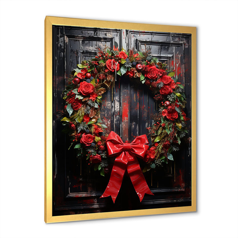 Couronne festive de Noël - Art mural couronne, H 44 po x l 34 po x P 1,5 po, Encadrement doré