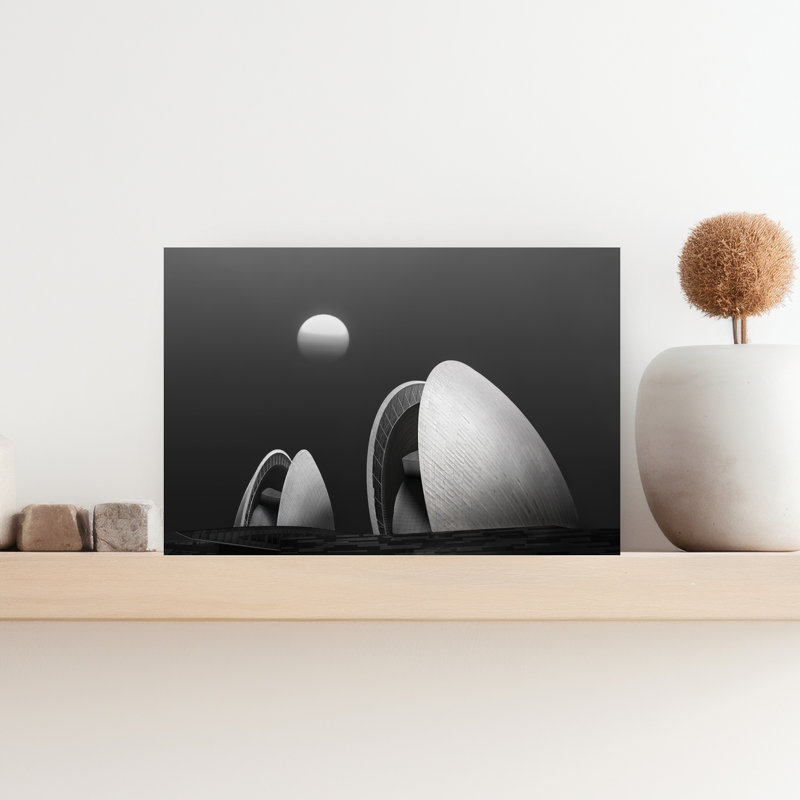 Monochromatic Shells And Sun Abstract Contemporary Geometric Architecture Landscape Wall Art Print 1 Piece Wrapped Canvas Wall Art