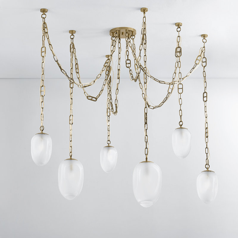 Daith Etched Glass Chandelier by Noz Nozawa for Corbett Lighting, 70" H x 61.25" W x 61.25" D