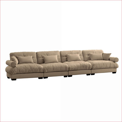 Sectional Sofas, Oversized Modular L-Shaped Cloud Couch for Living Room, Convertible with Movable Ottoman | Camel | Velvet