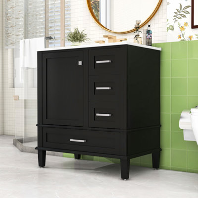 Dunstanburgh Contemporary Freestanding Single Bathroom Vanity with Ample Storage and Ceramic Sink