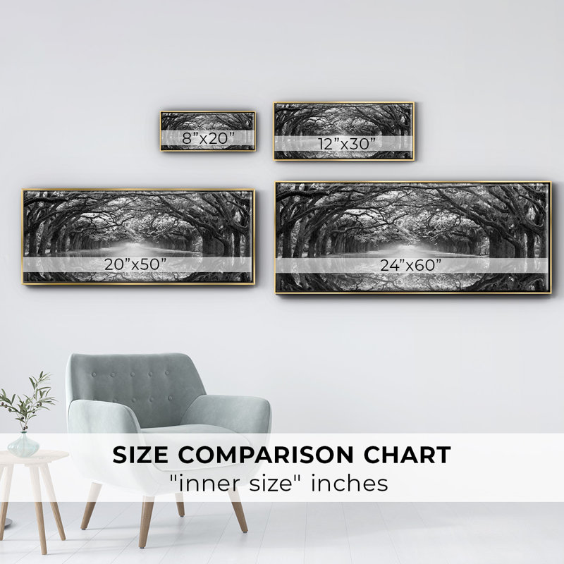 Oak Alley Reflection - reproduction de cadre flottant sur toile, Or, H 8 po x l 20 po x P 1,5 po