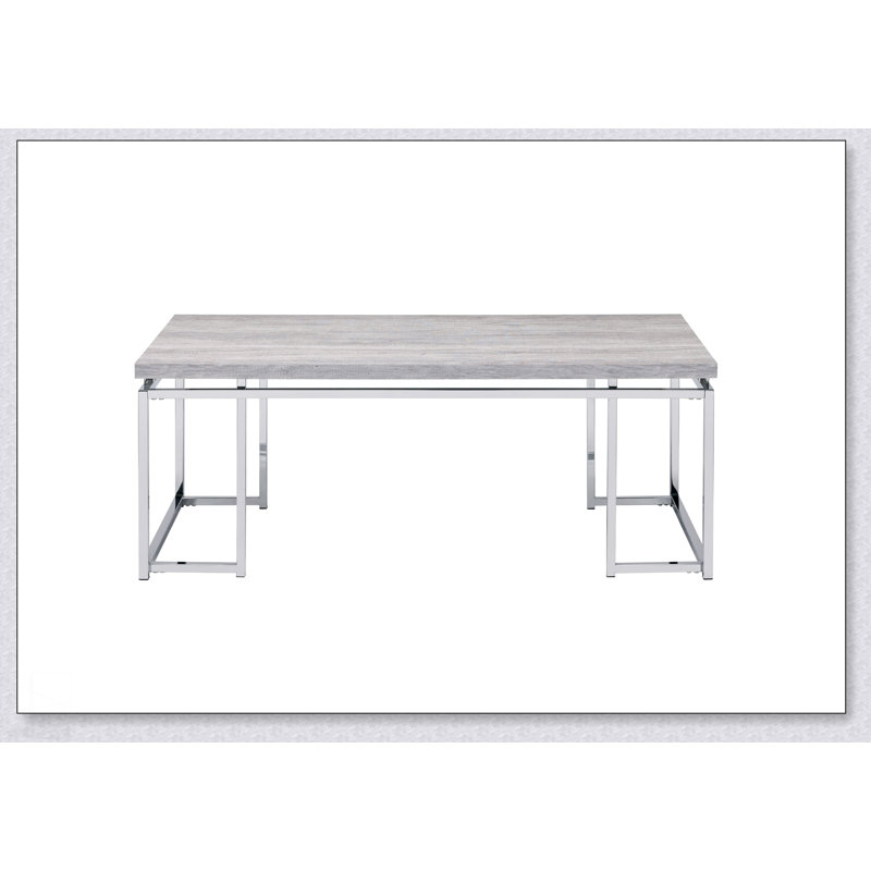 Table basse en chêne naturel moderne avec base en métal chromé pour un salon élégant, 18" H x 24" W x 47" D, Oak / Silver