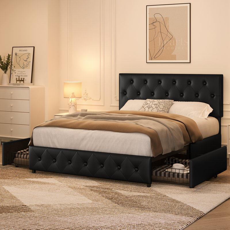  Upholstered Storage Bed, Double (4'6), Black