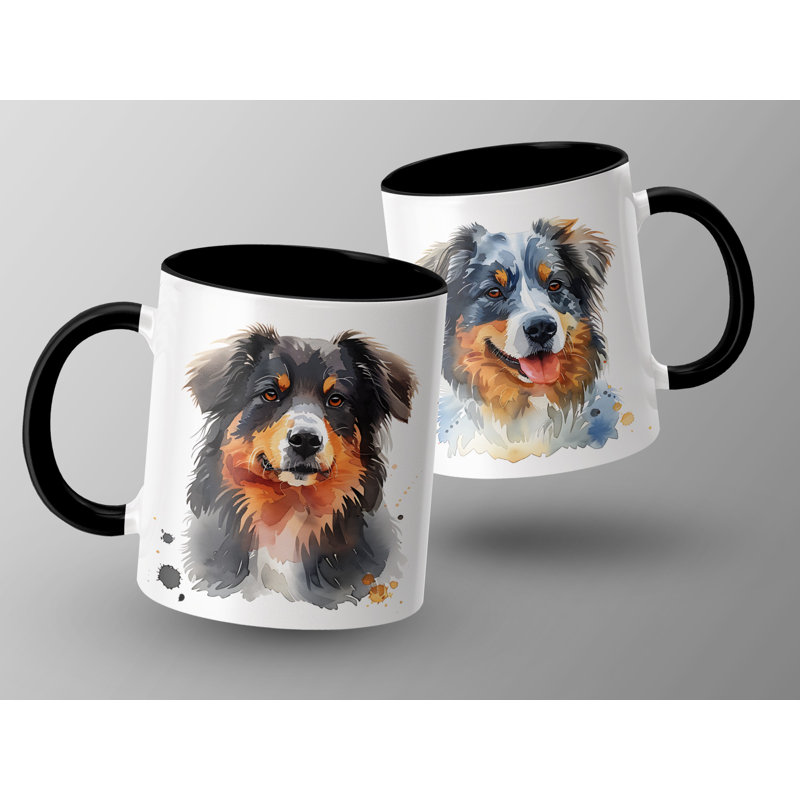 11oz Watercolour Australian Shepherd Design Coffee Mug, 3