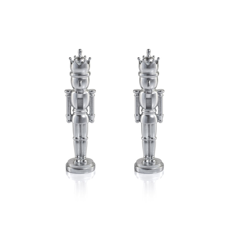 Hartwin 2-Piece Set Small Metallic Decorative Nutcracker Figurines, Silver