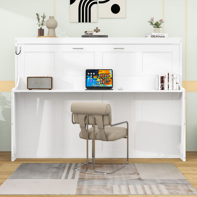 Armoire-lit Mihoko Murphy, Lit double, Blanc
